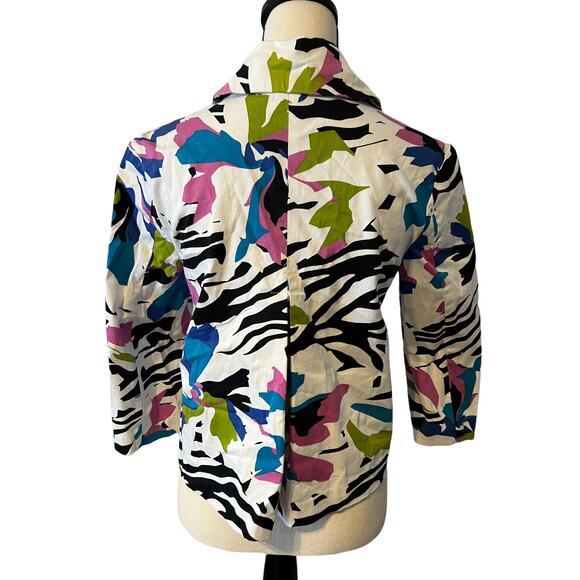 Women's Metrostyle White Black Multicolor Print Stripe Jacket Size 6 Retro - Picture 4 of 5